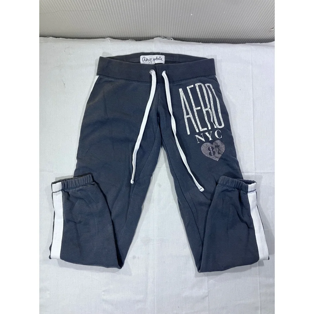Aeropostale Aero NYC Heart Graphic Sweatpants Womens XS Charcoal‎ Grey Joggers